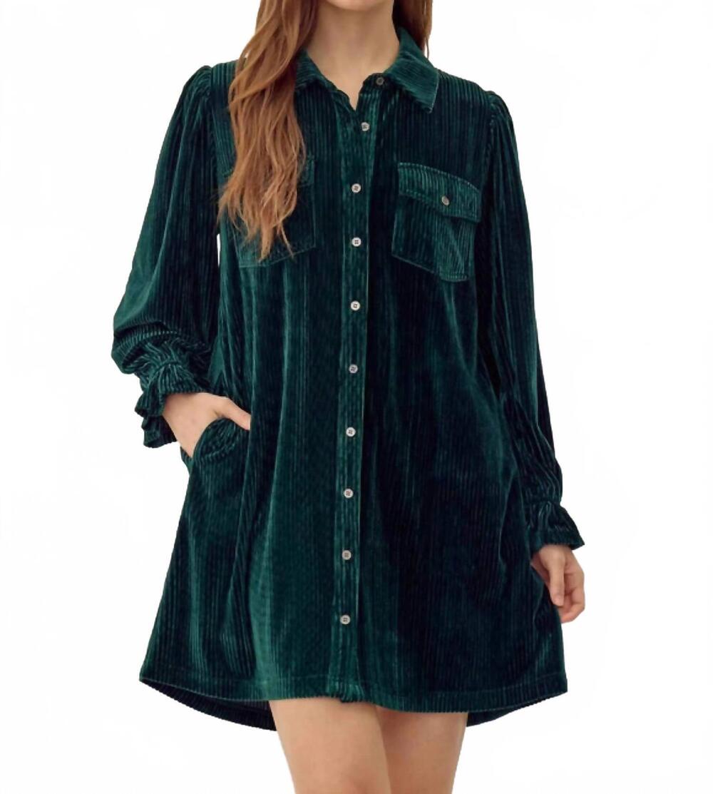 NEW JODIFL women's corduroy velvet shirt dress in emerald